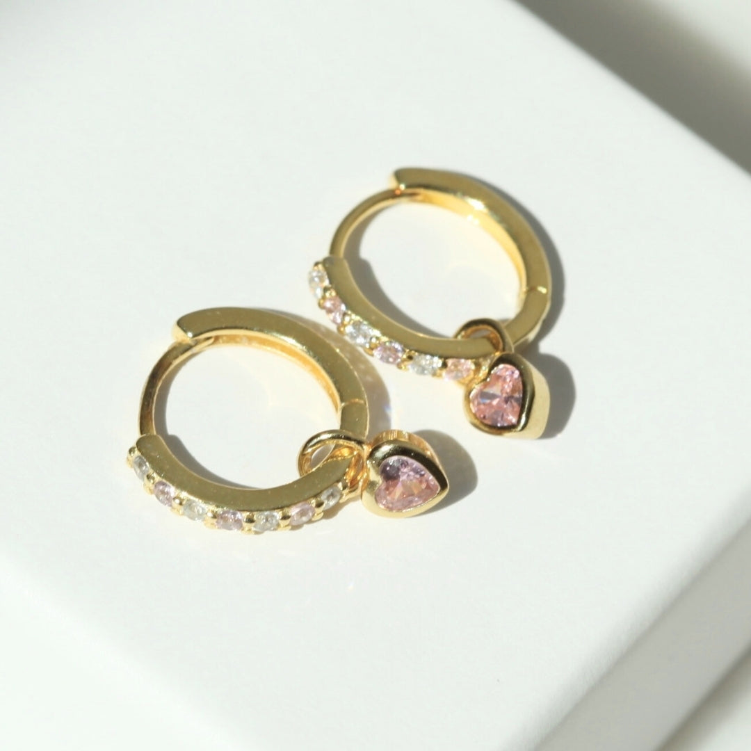 Pink Heart Pave Huggies - NEW Just Launched in silver!