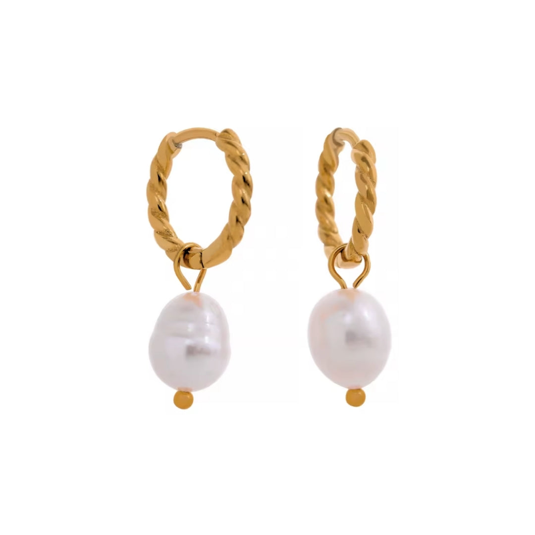 Twisted Rope Pearl Huggies