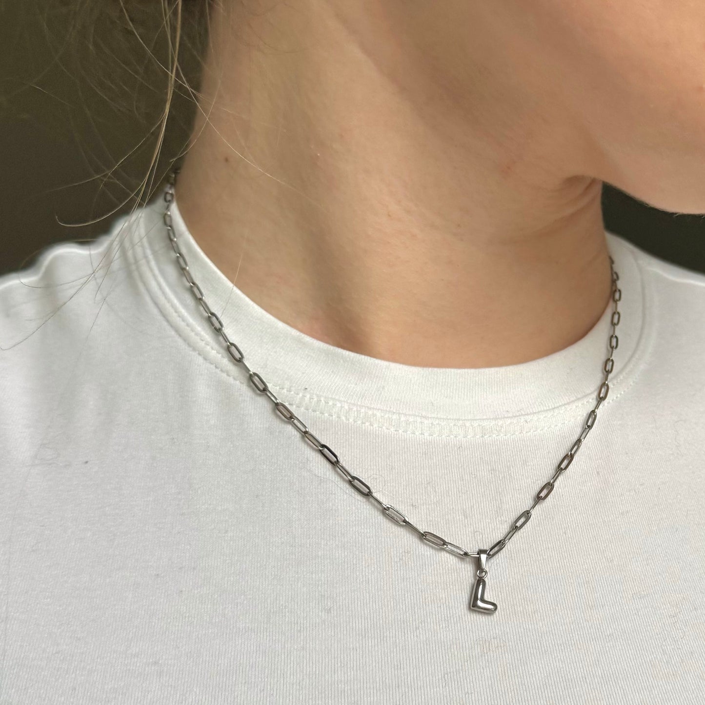 Bubble initial Paperclip Chain Necklace