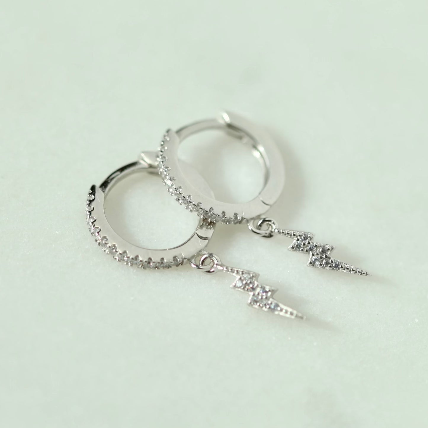 Lightning Bolt Pave Hoops