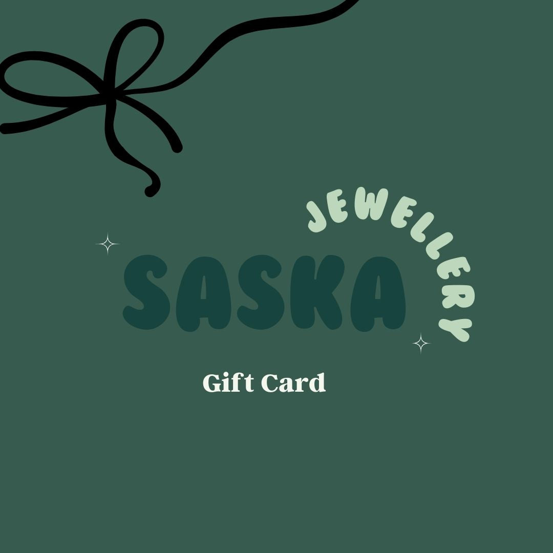 green background with saska jewellery logo and black bow