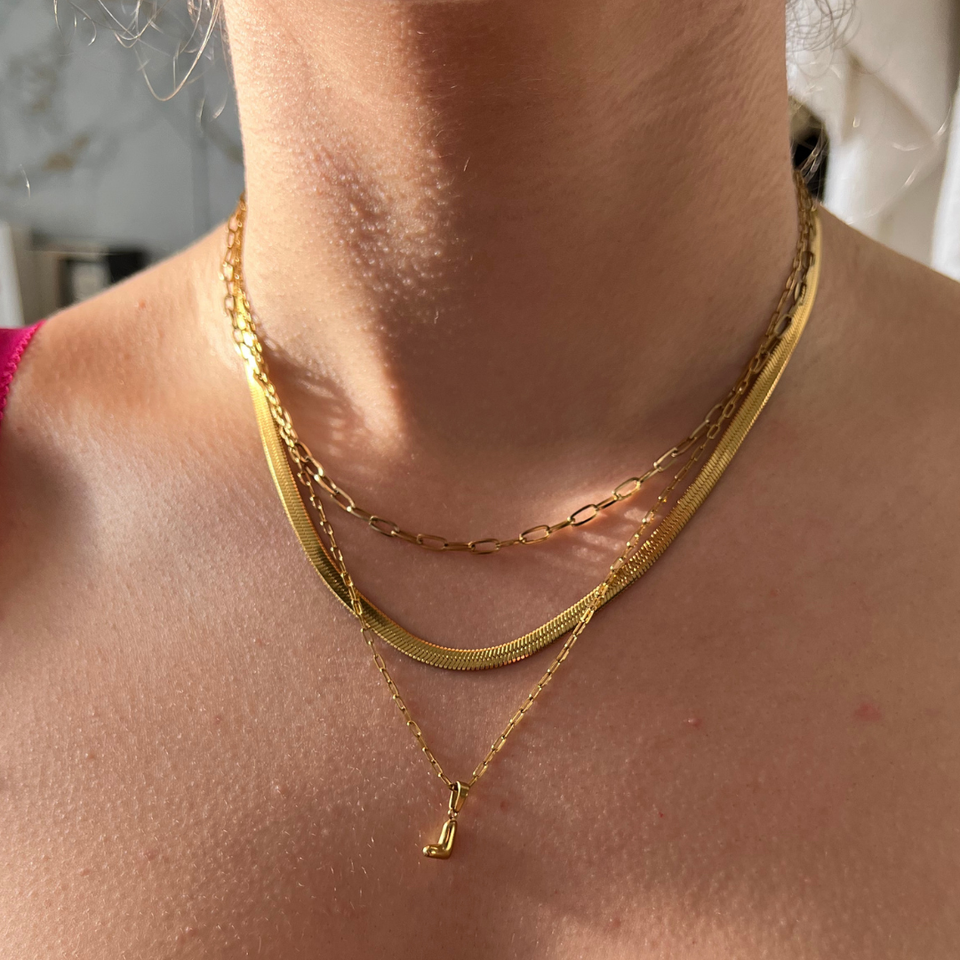 Gold Herringbone Chain Necklace