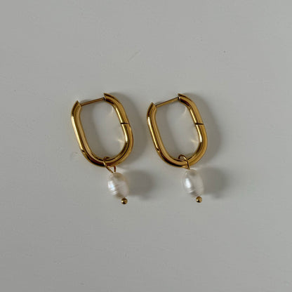 Rectangle Fresh Water Pearl Hoops