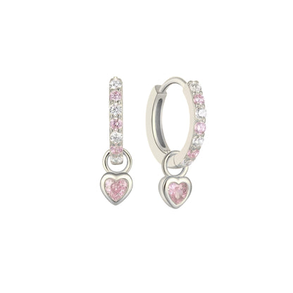 Pink Heart Pave Huggies - NEW Just Launched in silver!