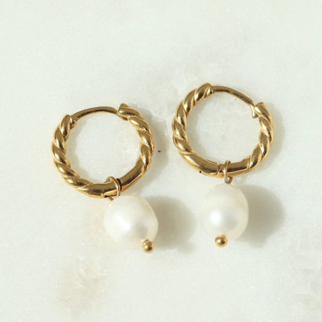 Twisted Rope Pearl Huggies