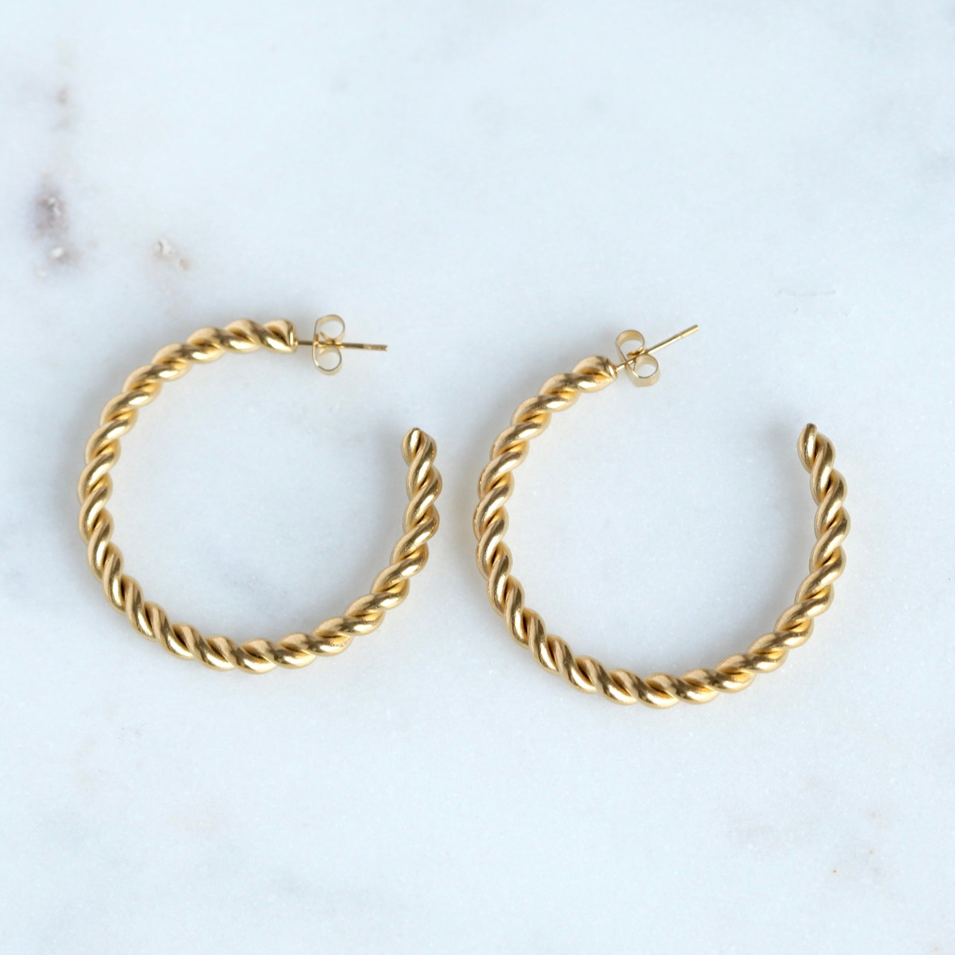 40mm 18k gold plated stainless steel twisted rope hoops