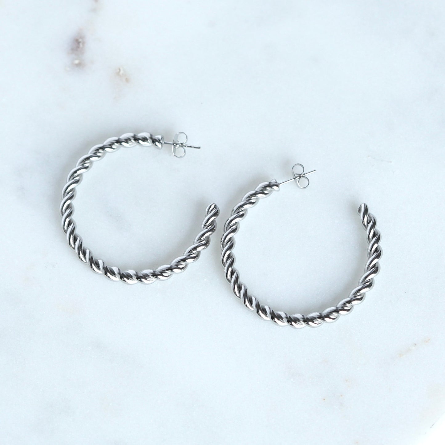 40mm silver twisted rope hoops