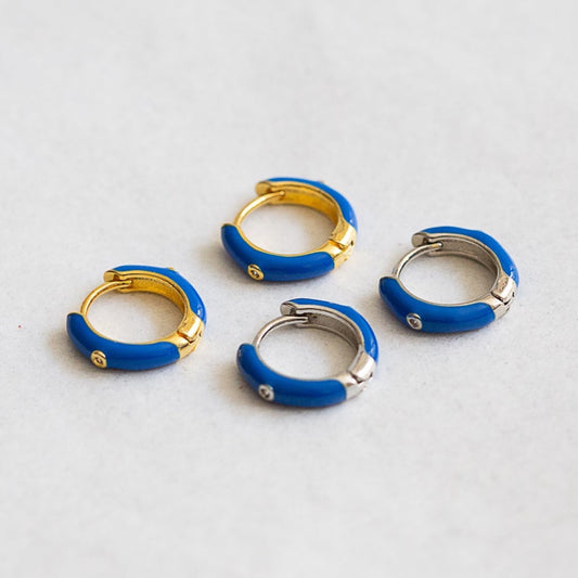 Electric Blue Enamel Hoops