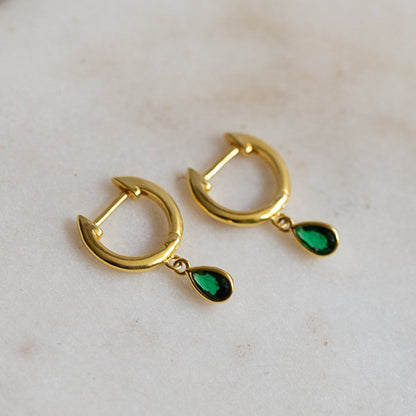 Emerald Drop Hoops