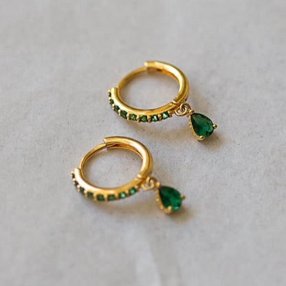 Emerald Teardrop Pave Hoop