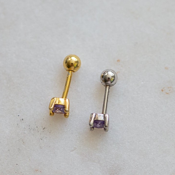 Amethyst Cubic Zirconia Barbell Stud