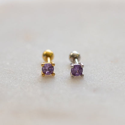 Amethyst Cubic Zirconia Barbell Stud