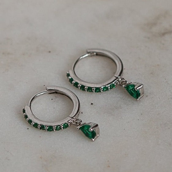 Emerald Teardrop Pave Hoop