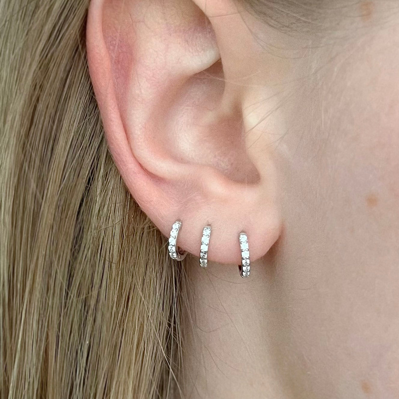 Silver Huggie Pave Hoops