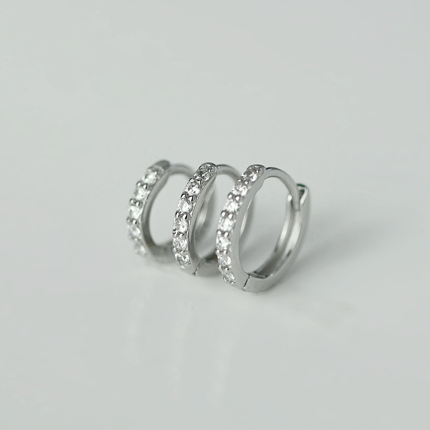 Silver Huggie Pave Hoops